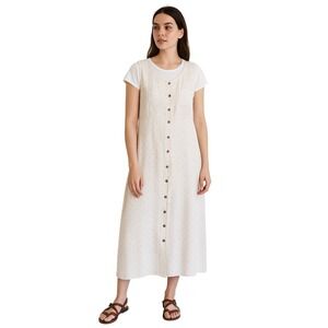 DIRECTIVES 90s Off white Sleeveless Button Front Midi Dress Pockets XL Americana